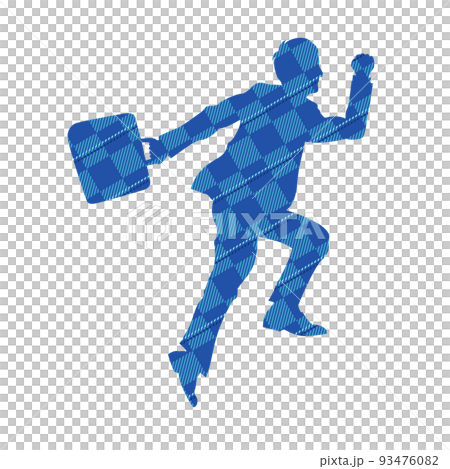 駆け上がるサラリーマンのシルエット　チェック柄 93476082