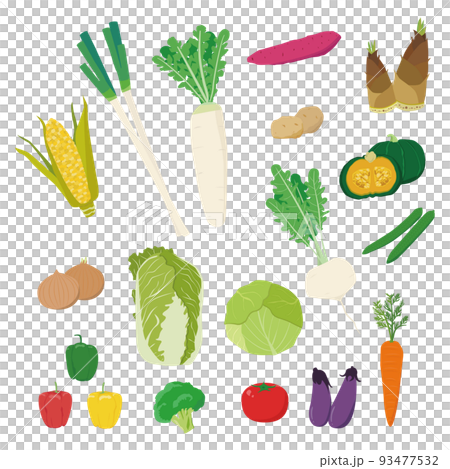 野菜　食材　カラーアイコン　イラスト 93477532
