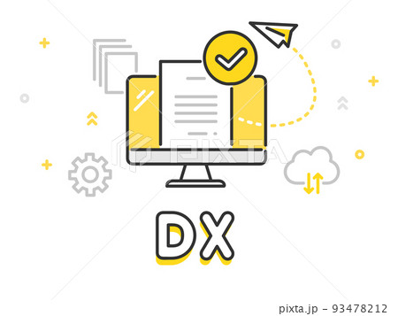 オンライン上のクラウドサービスで書類を送る・DXのイメージイラスト素材 93478212