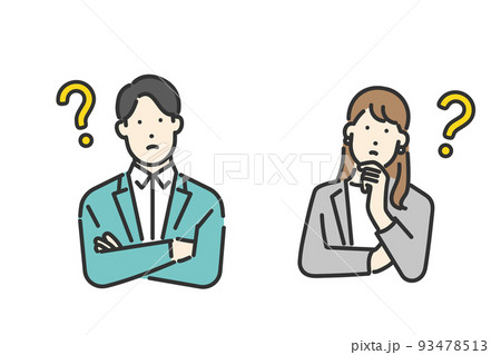 疑問を感じるスーツ姿のビジネスパーソンのイメージイラスト素材 疑問を感じるスーツ姿のビジネスパーソンのイメージイラスト素材 93478513