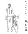 自転車とサイクルウェアの女性　モノクロ線画 93478796