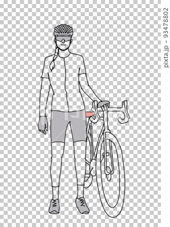 Bicycle and cycle wear woman line drawing 93478802