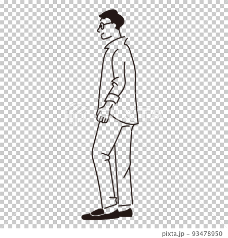 Sideways man wearing glasses line drawing Sideways man wearing glasses line drawing 93478950