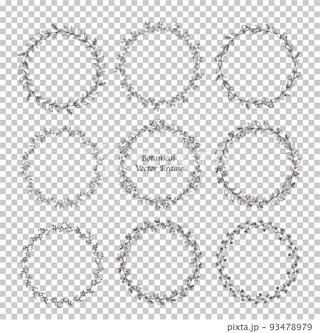 Hand drawn set of round flower frame / white background / fashionable / cute / title / background / pretty / plant / leaf / frame 93478979