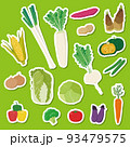 野菜　食材　カラーアイコン　イラスト　白枠　シールスタイル 93479575