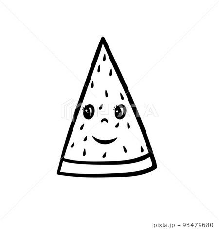 Cartoon watermelon slice with eyes and smile. Vector illustration. 93479680
