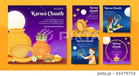 Karwa Chauth Festival Indian Social Media Post Template Hand Drawn Cartoon Flat Illustration Karwa Chauth Festival Indian Social Media Post Template Hand Drawn Cartoon Flat Illustration 93479758
