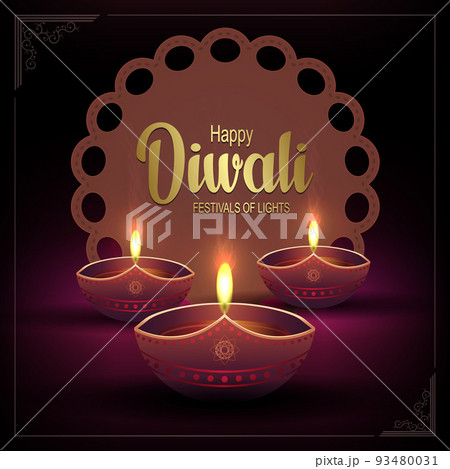 Diwali oil lamp postcard. Indian Hindu festival of lights Deepavali Diwali oil lamp postcard. Indian Hindu festival of lights Deepavali 93480031