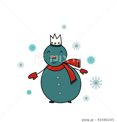 Funny snowman. Colorful image. Illustration in cartoon style for stickers, cards, invitations, stationery Funny snowman. Colorful image. Illustration in cartoon style for stickers, cards, invitations, stationery 93480205