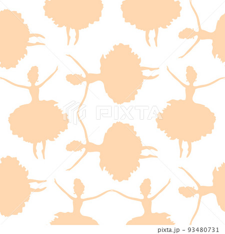 Seamless pattern of the dancing ballerina silhouettes on white background. Background with female dancer figures. Vector illustration. Seamless pattern of the dancing ballerina silhouettes on white background. Background with female dancer figures. Vector illustration. 93480731