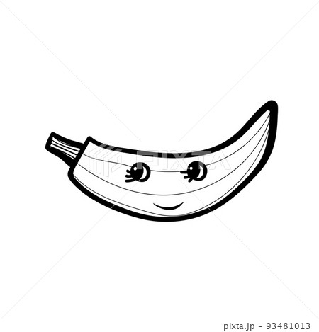 Funny banana fruit with eyes and smile. Vector illustration in cartoon style. Coloring book element. 93481013