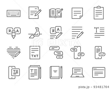 Text icon set. Included the icons as  Write Review, Creative Article Writing, Internet Content Editing , and more. 93481764