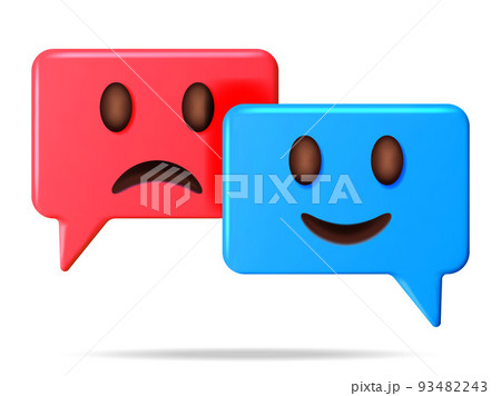 3D Happy and Sad Emoticon on Speech Bubble 93482243
