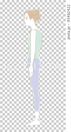 Sideways woman standing with stoop 93482422