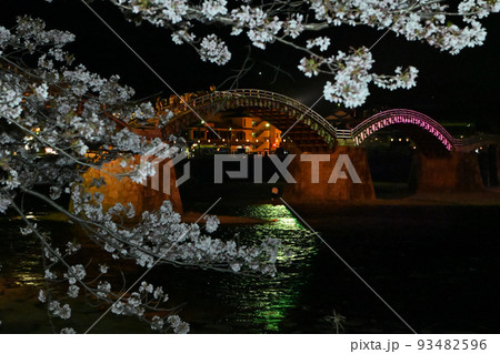 岩国市錦帯橋と桜の夜景 93482596