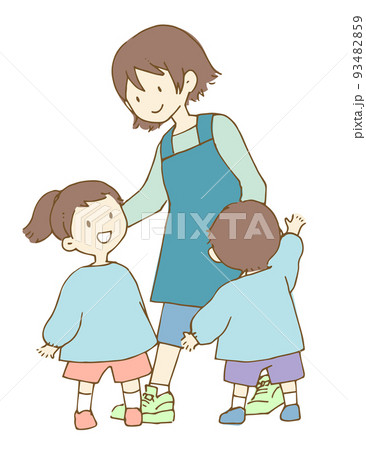 幼稚園・保育園の先生と子供たち　カットイラスト 93482859