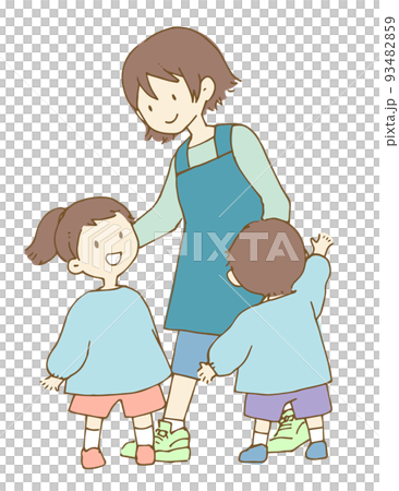 幼稚園・保育園の先生と子供たち　カットイラスト 93482859