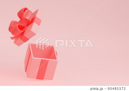 3d render open gift box with pink ribbon, present 3d render open gift box with pink ribbon, present 93483372