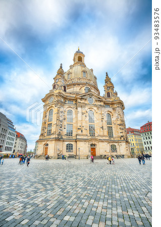 Breathtaking view of  of Baroque church - Frauenkirche in  Dresden. 93483576