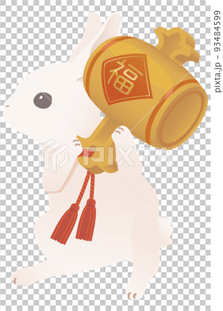打ち出の小槌を持つ白いウサギのベクターイラストカット 打ち出の小槌を持つ白いウサギのベクターイラストカット 93484599