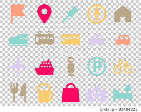 旅行交通ガイドマップ関連アイコンのセット_カラー 93484823
