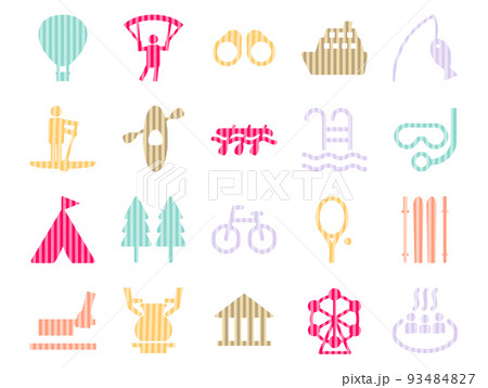 アウトドアレジャー関連アイコンのセット_ストライプ アウトドアレジャー関連アイコンのセット_ストライプ 93484827