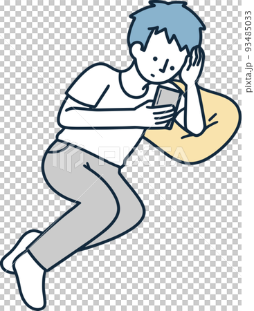 くつろぎながらスマホ祖操作する男性　シンプルイラスト 93485033