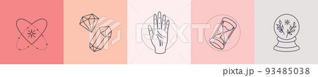 Esoteric elements collection. Magic icons minimalist symbols, Hand drawn linear vector illustration Esoteric elements collection. Magic icons minimalist symbols, Hand drawn linear vector illustration 93485038
