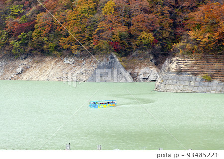 八汐湖に浸水する水陸両用バス 八汐湖に浸水する水陸両用バス 93485221