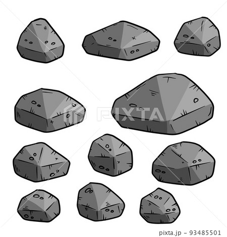 Set of gray cartoon granite stones Set of gray cartoon granite stones 93485501