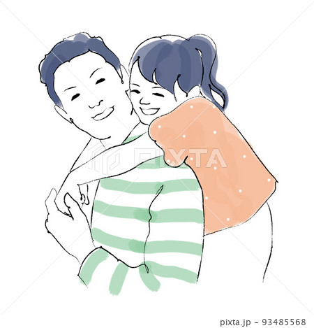 パパの背中に抱きつく女の子 手描き風線画 パパの背中に抱きつく女の子 手描き風線画 93485568