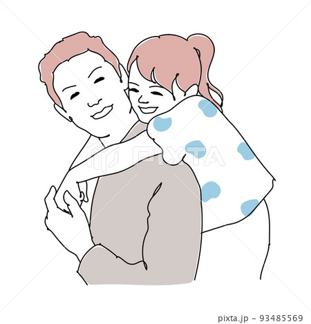 パパの背中に抱きつく女の子 線画 パパの背中に抱きつく女の子 線画 93485569