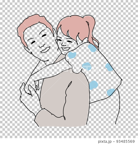 女孩擁抱爸爸的背線描 女孩擁抱爸爸的背線描 93485569