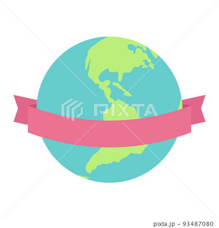 ピンク色のリボンを巻いた地球のイラスト ピンク色のリボンを巻いた地球のイラスト 93487080
