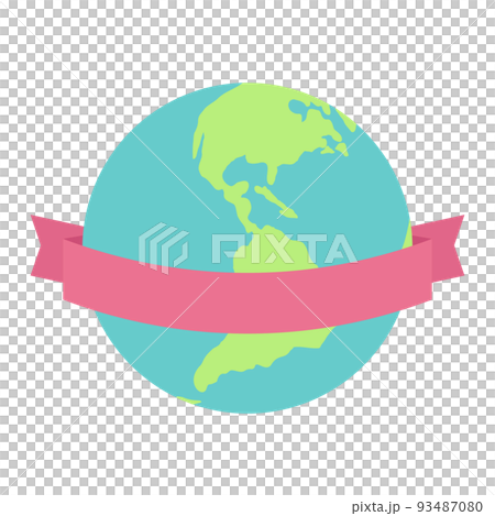 ピンク色のリボンを巻いた地球のイラスト ピンク色のリボンを巻いた地球のイラスト 93487080