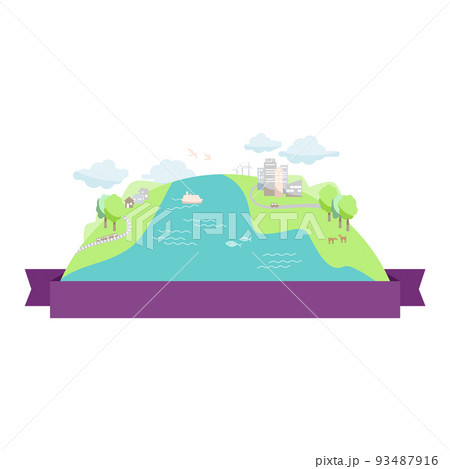 紫色のリボンと半円の地球のイラスト 紫色のリボンと半円の地球のイラスト 93487916