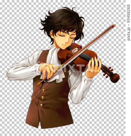 バイオリンを弾く男性のアニメ風イラストのイラスト素材 [93488268