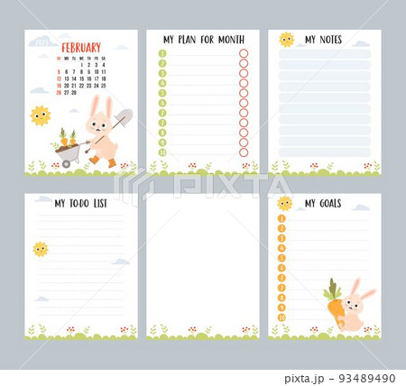february 2023. Farm calendar for month with cute bunny farmer with garden wheelbarrow carrots and shovel. Vector set vertical templates planner, to-do list, my plan, notes. Week from Sunday, English. february 2023. Farm calendar for month with cute bunny farmer with garden wheelbarrow carrots and shovel. Vector set vertical templates planner, to-do list, my plan, notes. Week from Sunday, English. 93489490