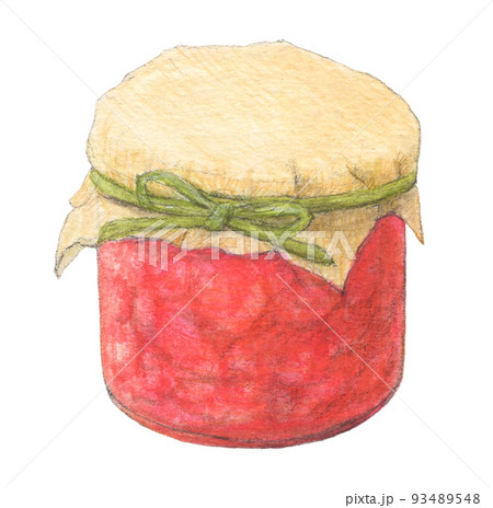 いちごジャム 水彩色鉛筆イラスト 背景透過のイラスト素材