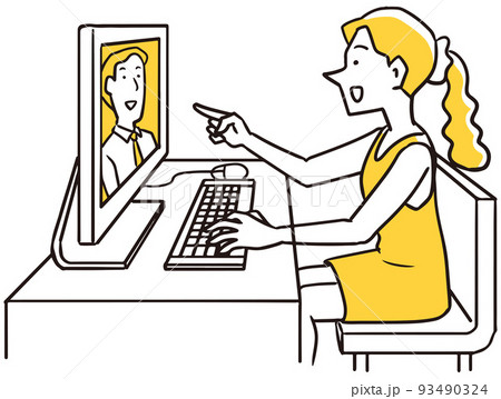 リモートで打つ合わせをする女性 93490324