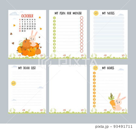 October 2023. Monthly calendar planner with...のイラスト素材 [93491711] - PIXTA