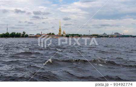 View of the Peter and Paul Fortress of St. Petersburg from the Neva River bed View of the Peter and Paul Fortress of St. Petersburg from the Neva River bed 93492774