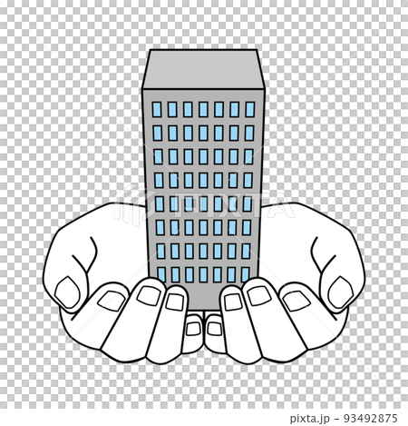 A hand holding a company building 93492875