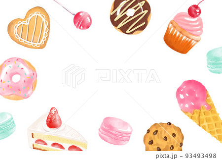 水彩のスイーツのアイコンの背景イラスト 水彩のスイーツのアイコンの背景イラスト 93493498