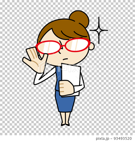 制服の女性　メガネをかけて書類を持つ 93493520