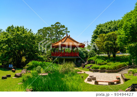 春空を背景に美しい新緑風景「くまもと花と緑の博覧会 会場風景」くまもと動植物園2022年(春) 春空を背景に美しい新緑風景「くまもと花と緑の博覧会 会場風景」くまもと動植物園2022年(春) 93494427