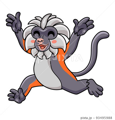 Cute zanzibar red colobus monkey cartoon running 93495988