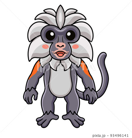 Cute zanzibar red colobus monkey cartoon standing 93496141