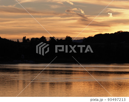 Romantic sun set over Rhine River near Stein am Rhein in Switzerland 93497213