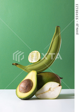 Set of healthy food, fruits and vegetables. Avocado, banana, mango, pear, lime. healthy smoothies ingredients Set of healthy food, fruits and vegetables. Avocado, banana, mango, pear, lime. healthy smoothies ingredients 93498123